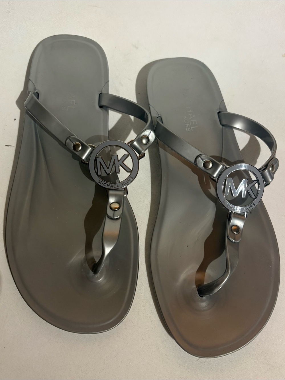 Michael Kors Gray Jelly Logo Thong Sandals